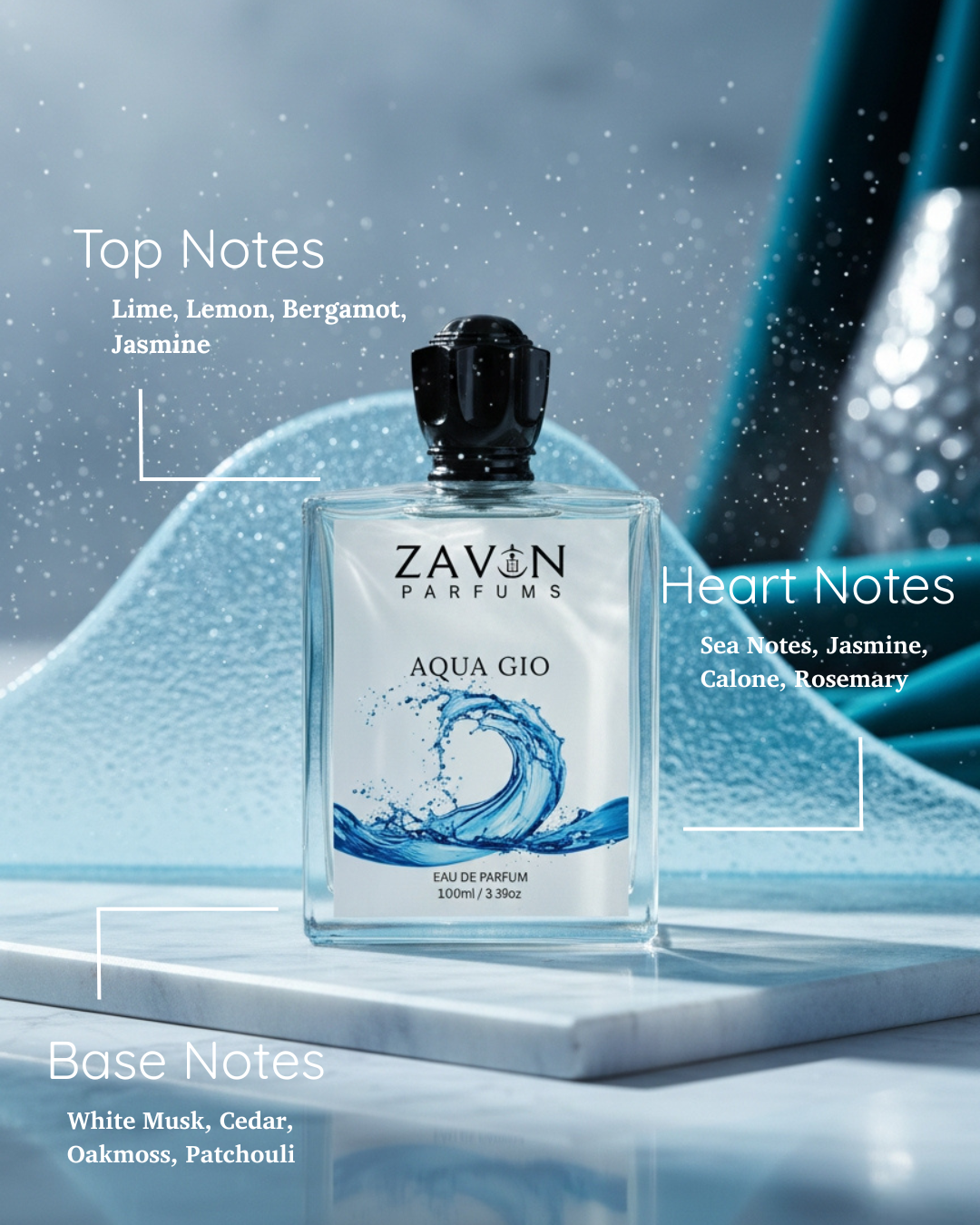 Aqua Gio Perfume for Men | Fresh Aquatic & Citrus Fragrance | Long Lasting Eau de Parfum | 100ml - Image 2