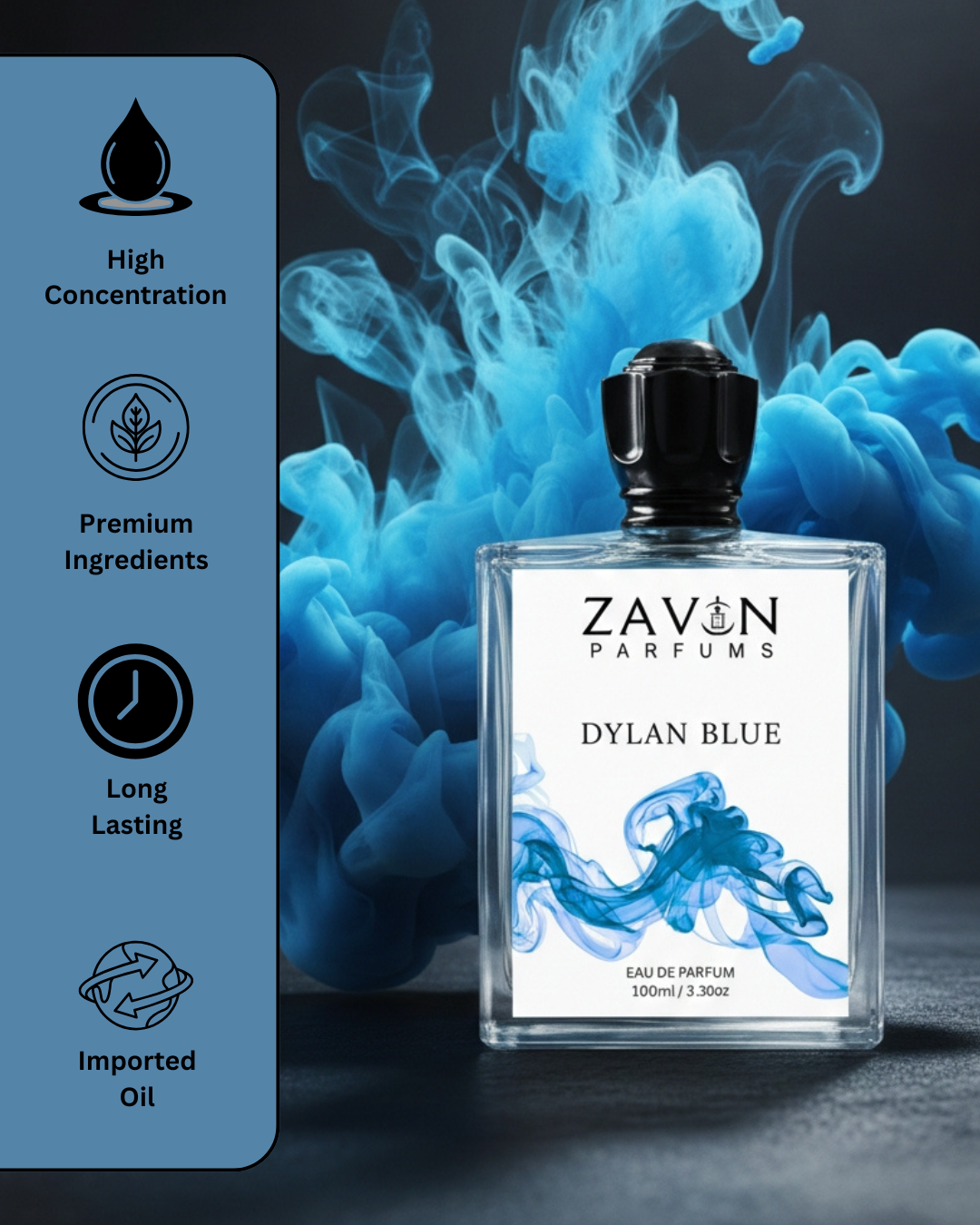 Dylan Blue Perfume for Men | Fresh Aquatic & Woody Fragrance | Long Lasting Eau de Parfum | 100ml - Image 3